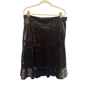 NWT DKNY XL Brown Crushed Velvet Knee Length Skirt $79 Elastic Waist #4309